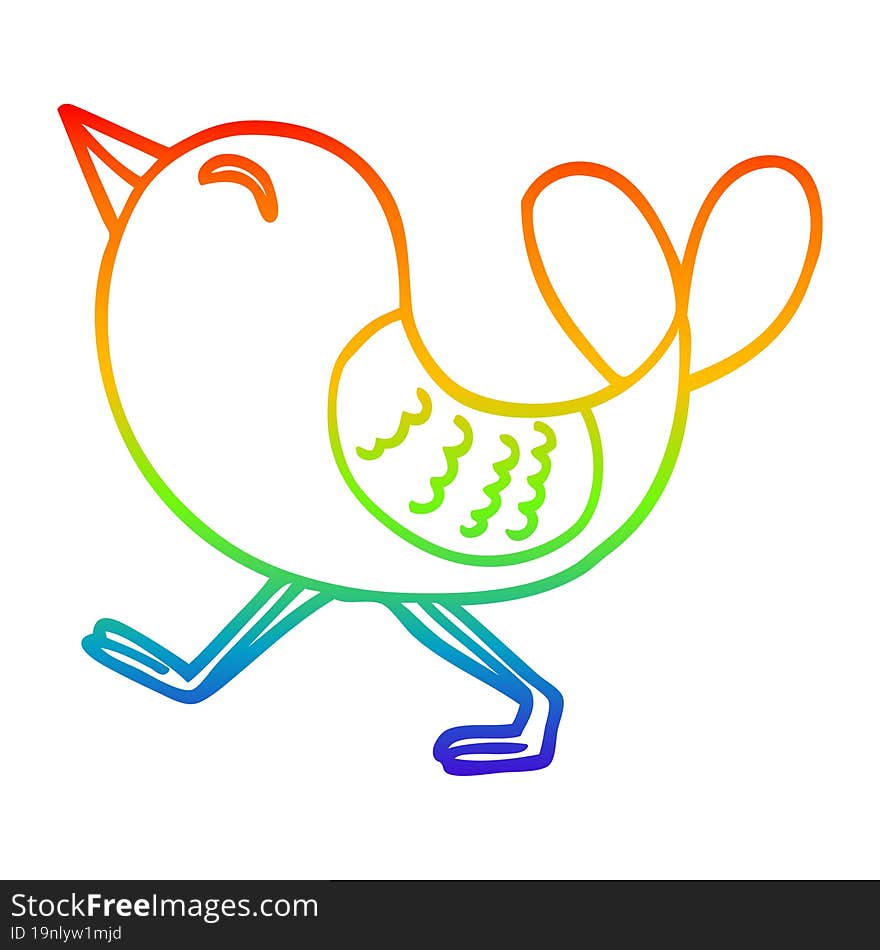 Rainbow Gradient Line Drawing Cartoon Red Bird