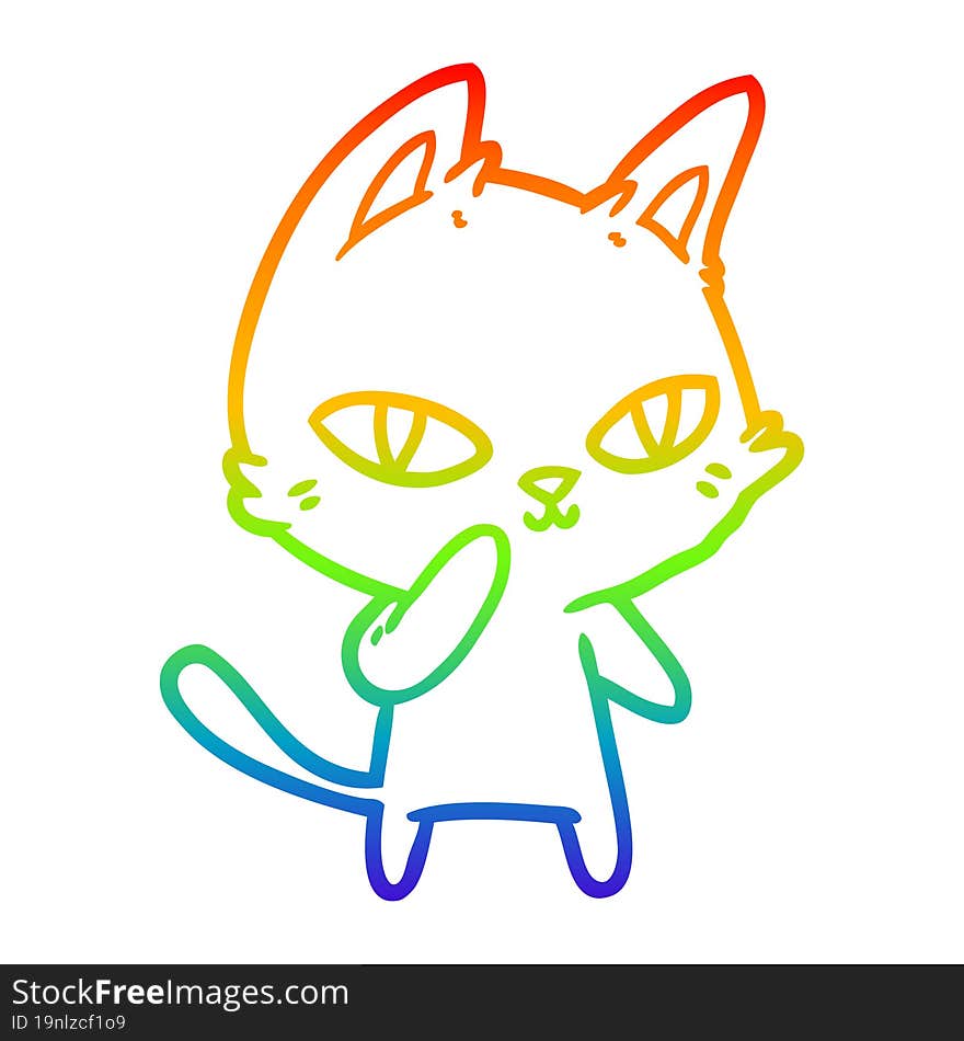 rainbow gradient line drawing cartoon cat staring