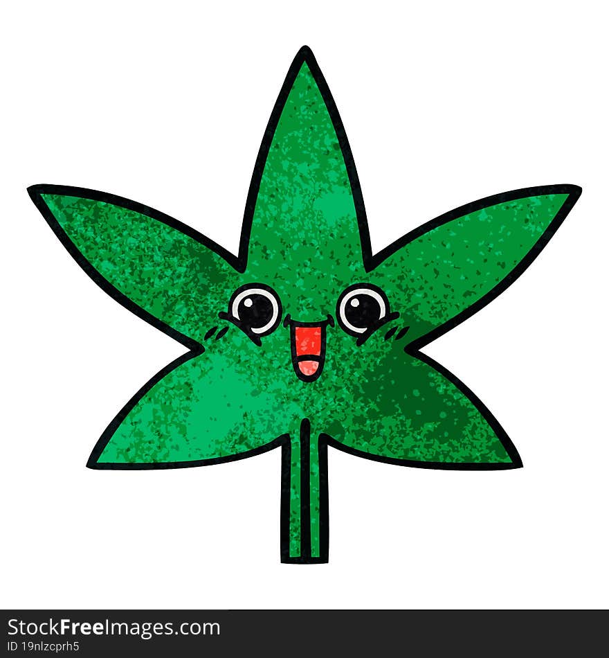 Retro Grunge Texture Cartoon Marijuana Leaf