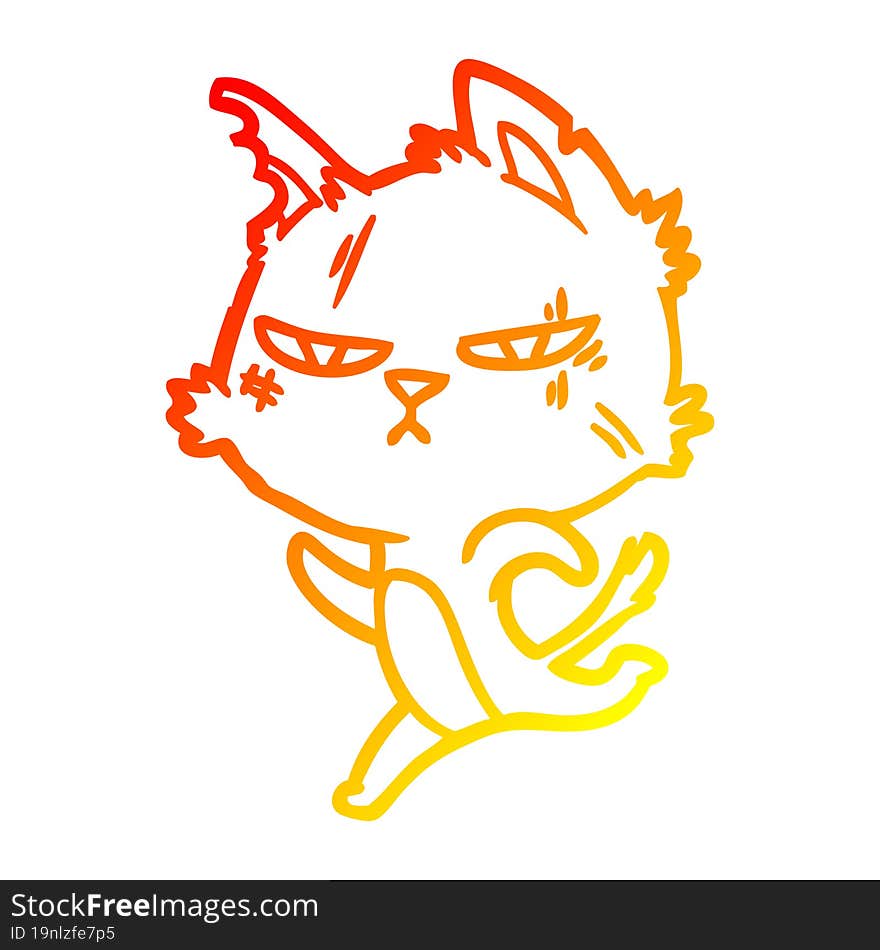 warm gradient line drawing tough cartoon cat running