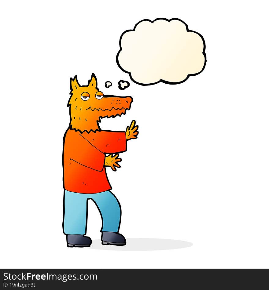 cartoon fox with thought bubble