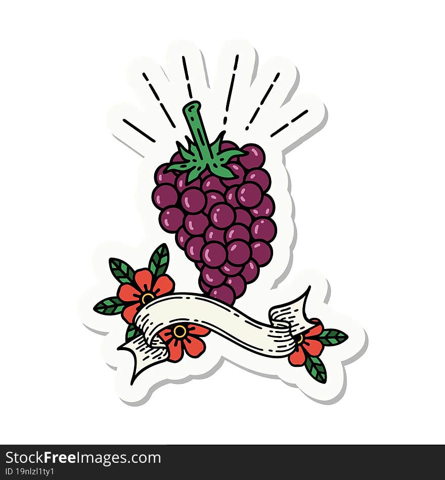 sticker of tattoo style bunch of grapes