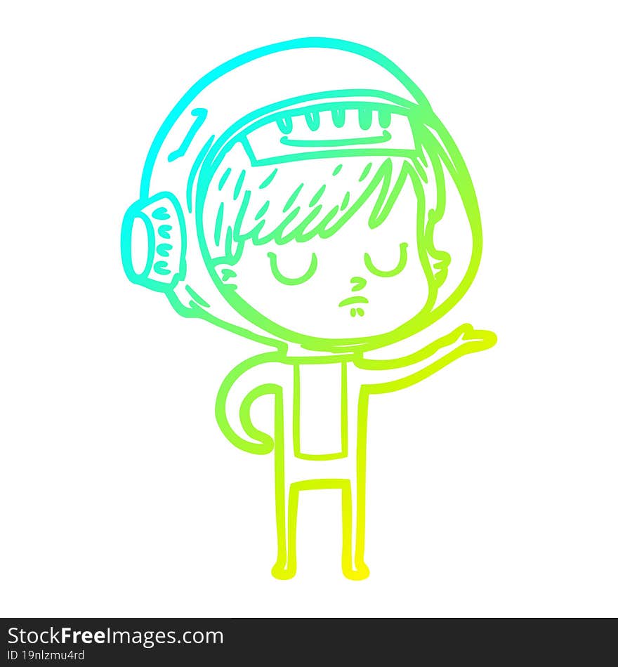 cold gradient line drawing cartoon astronaut woman