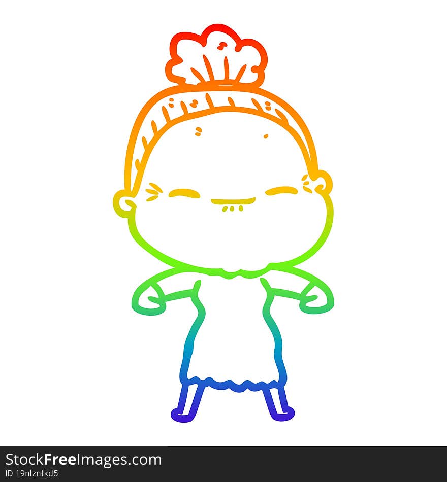 rainbow gradient line drawing cartoon peaceful old woman