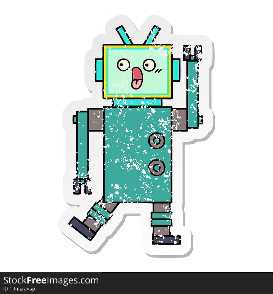 distressed sticker of a cute cartoon robot