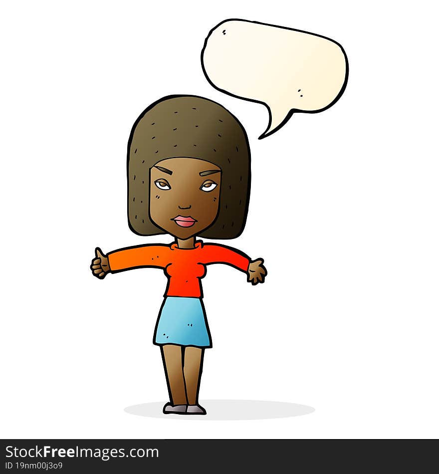 Cartoon Woman Giving Thumbs Up Symbol With Speech Bubble