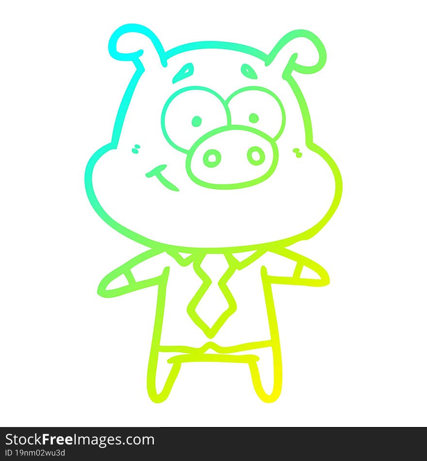 cold gradient line drawing happy cartoon pig boss