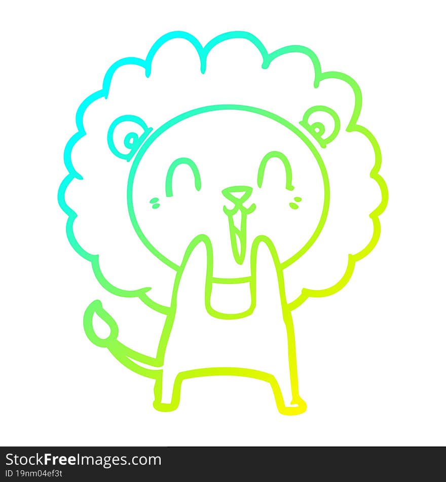 cold gradient line drawing of a laughing lion cartoon