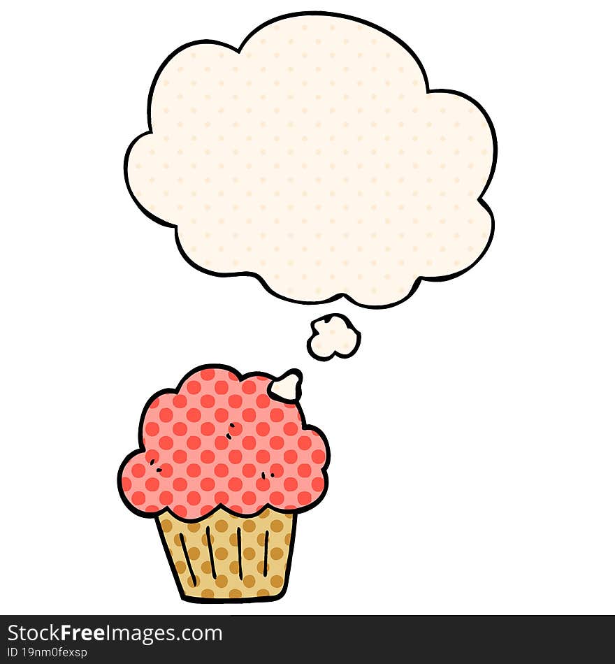 cartoon  muffin with thought bubble in comic book style