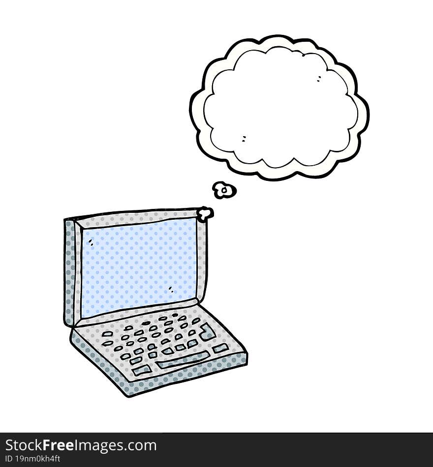 freehand drawn thought bubble cartoon laptop computer