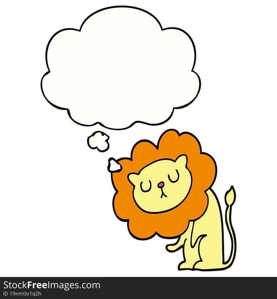 cute cartoon lion and thought bubble