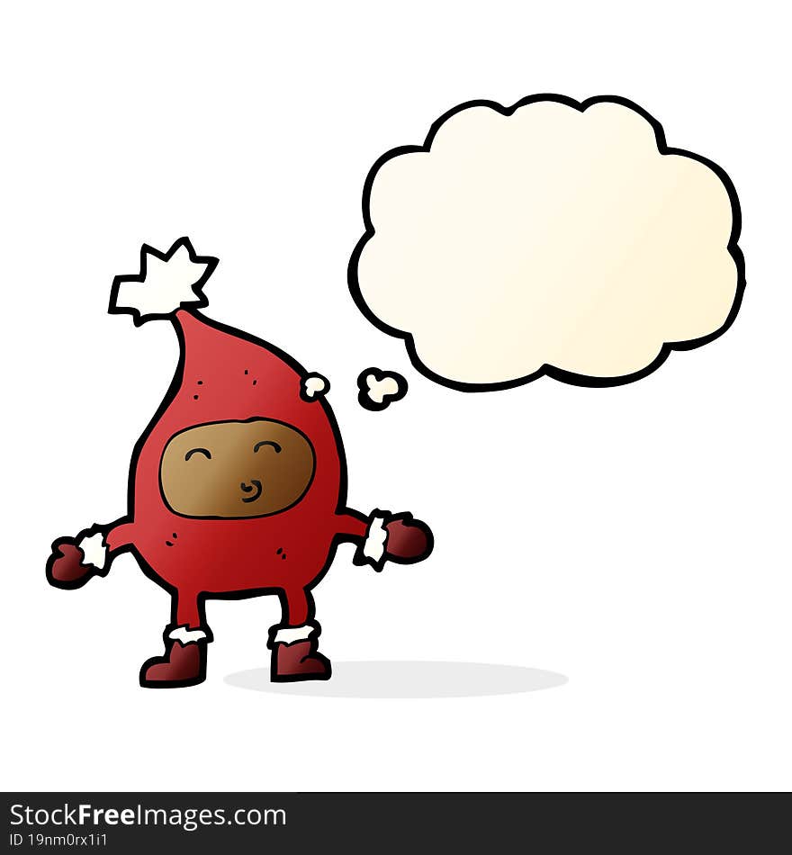 cartoon funny christmas character with thought bubble