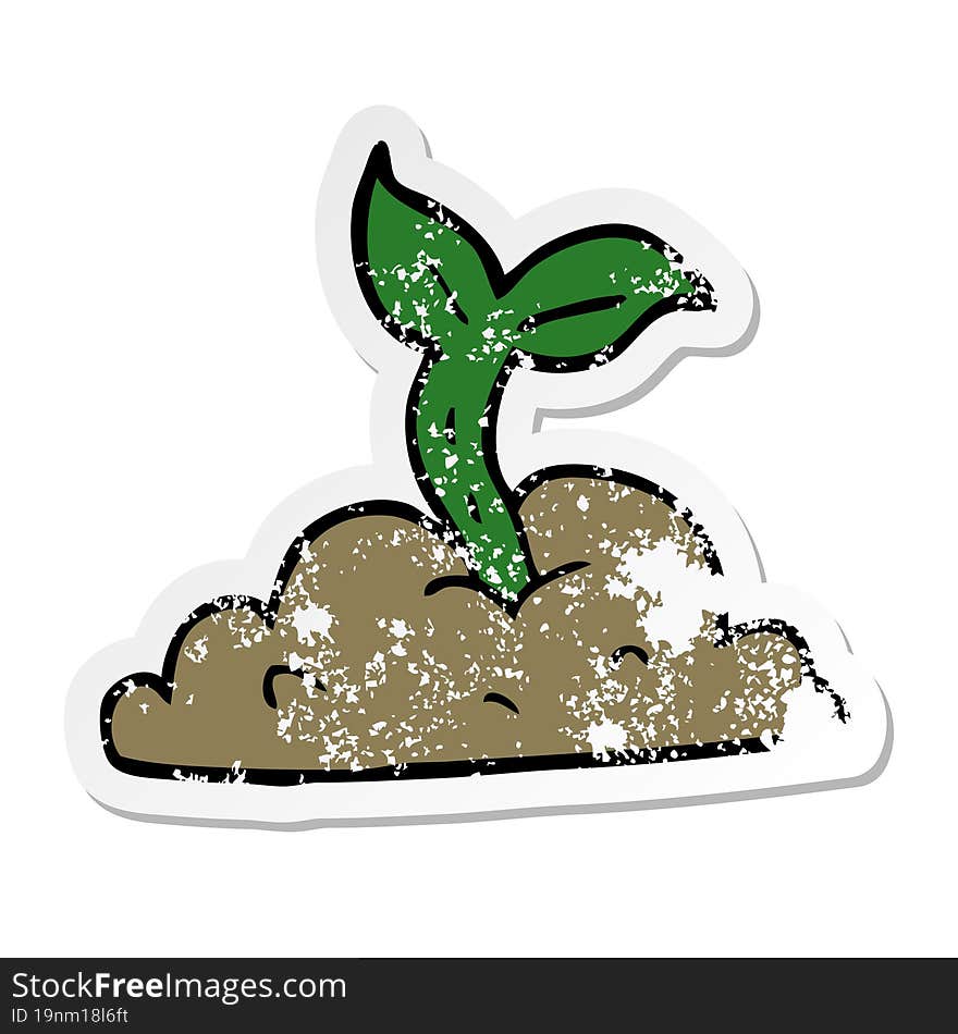 distressed sticker of a cartoon growing seedling