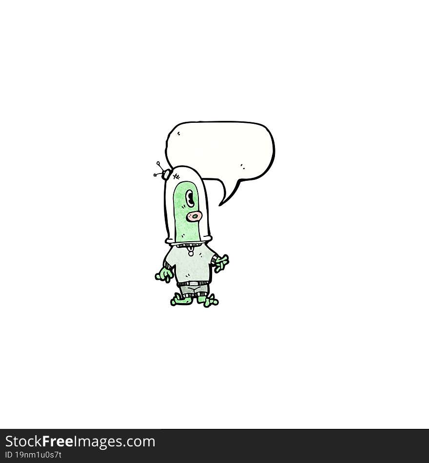 cartoon alien with speech bubble