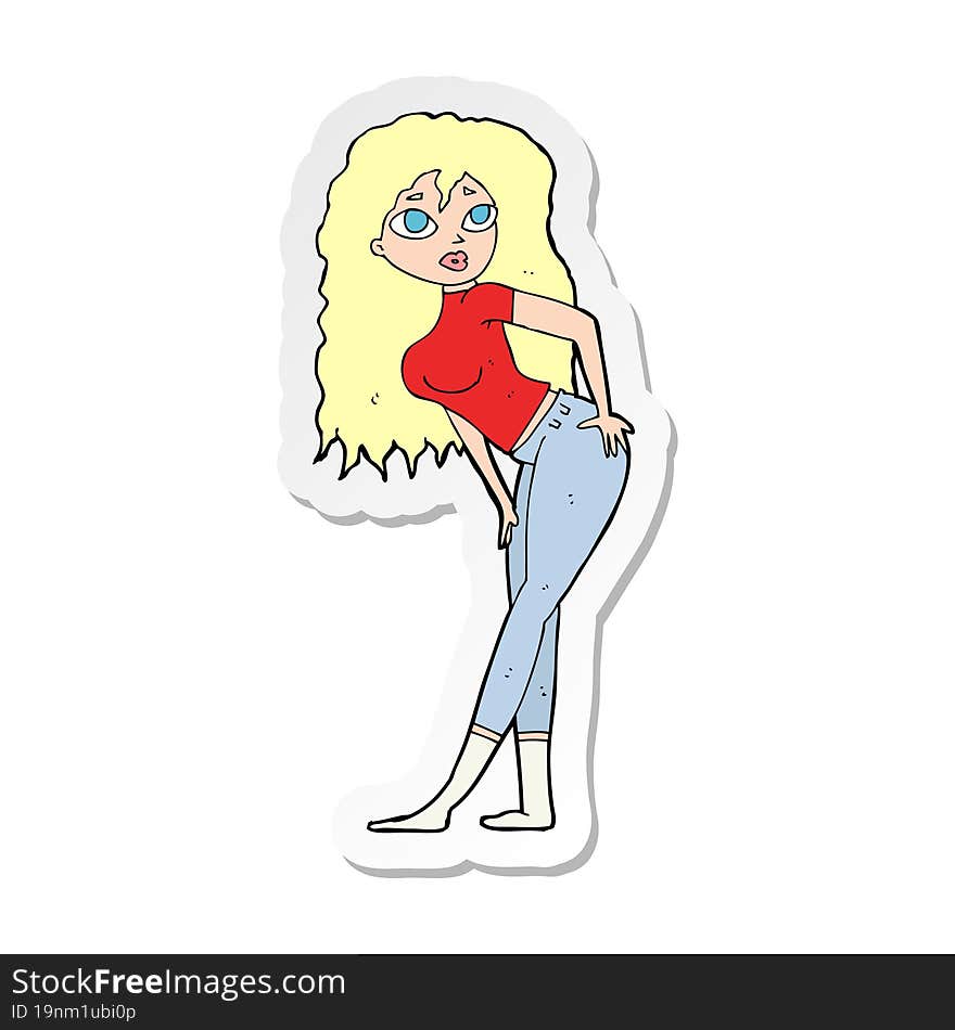 sticker of a cartoon attractive woman looking surprised