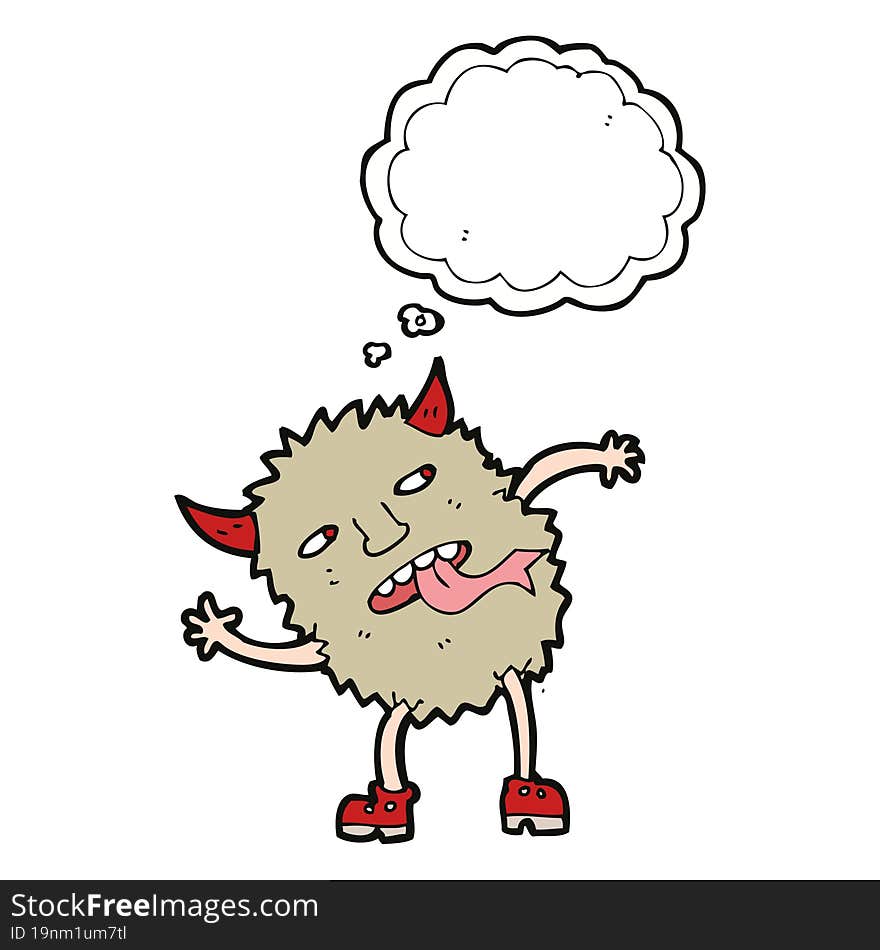 funny cartoon monster with thought bubble