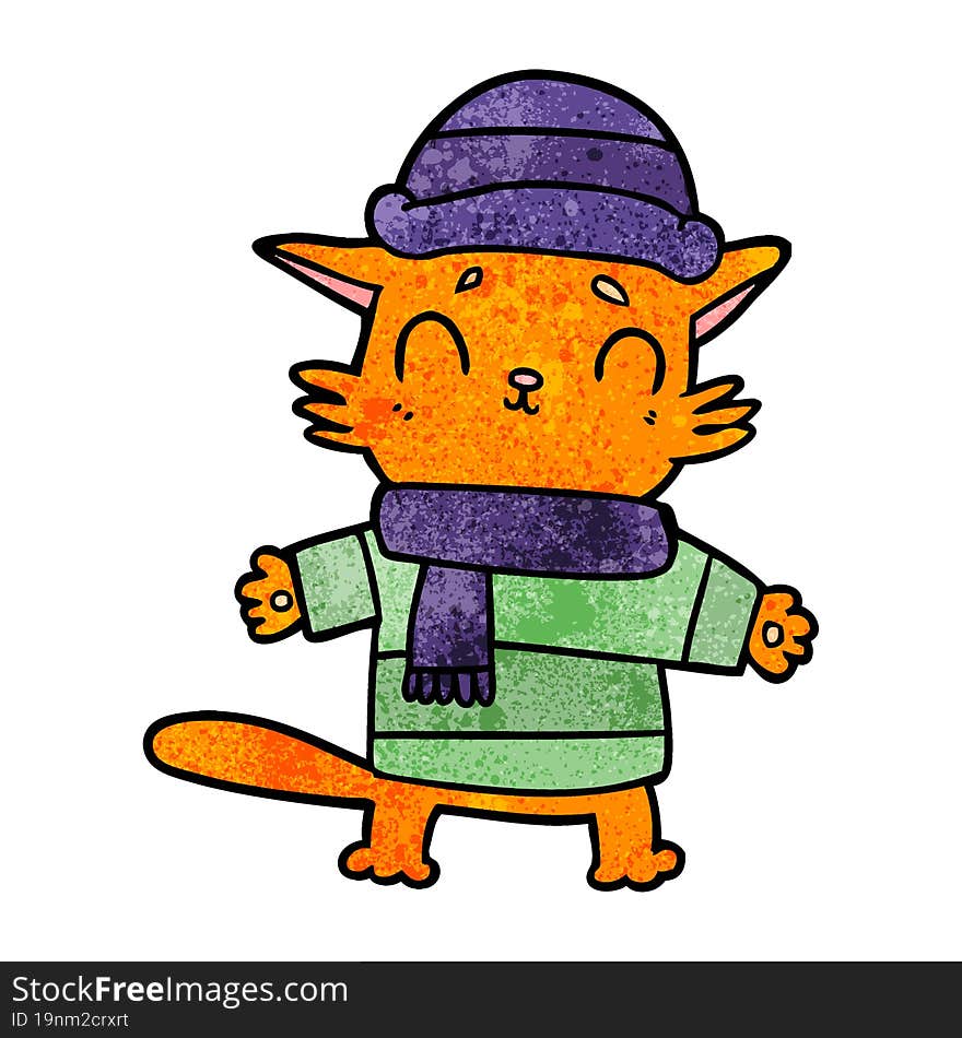 cartoon cat in winter clothes. cartoon cat in winter clothes