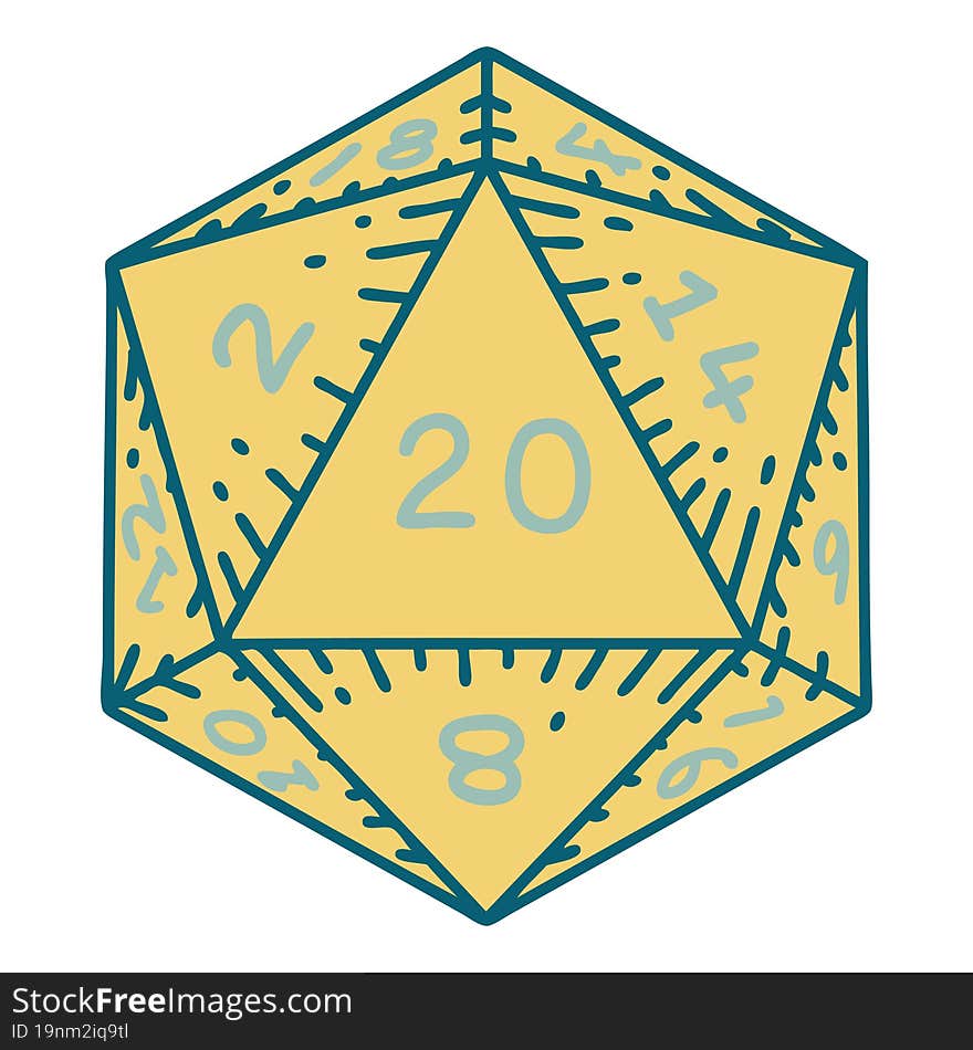 Natural 20 D20 Dice Roll Illustration