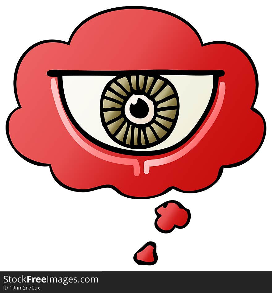 cartoon eye symbol and thought bubble in smooth gradient style