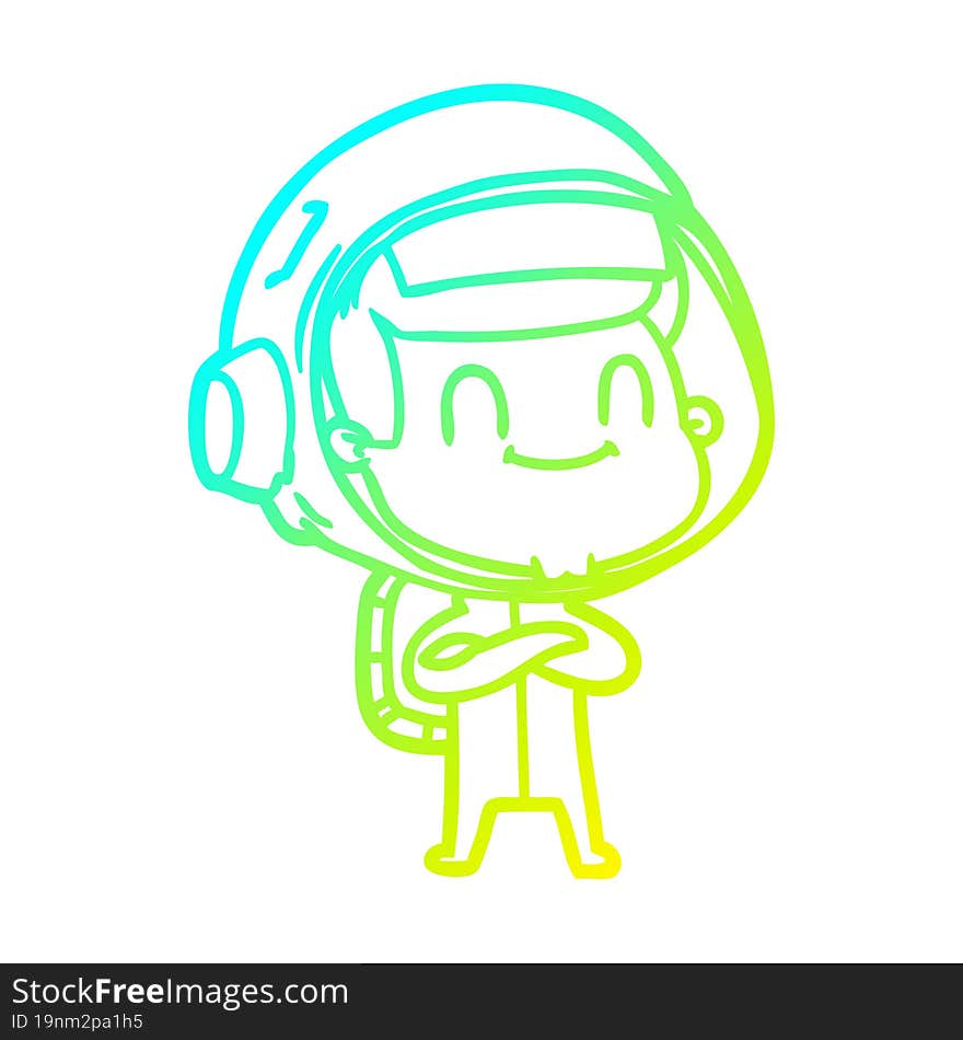 cold gradient line drawing of a happy cartoon astronaut