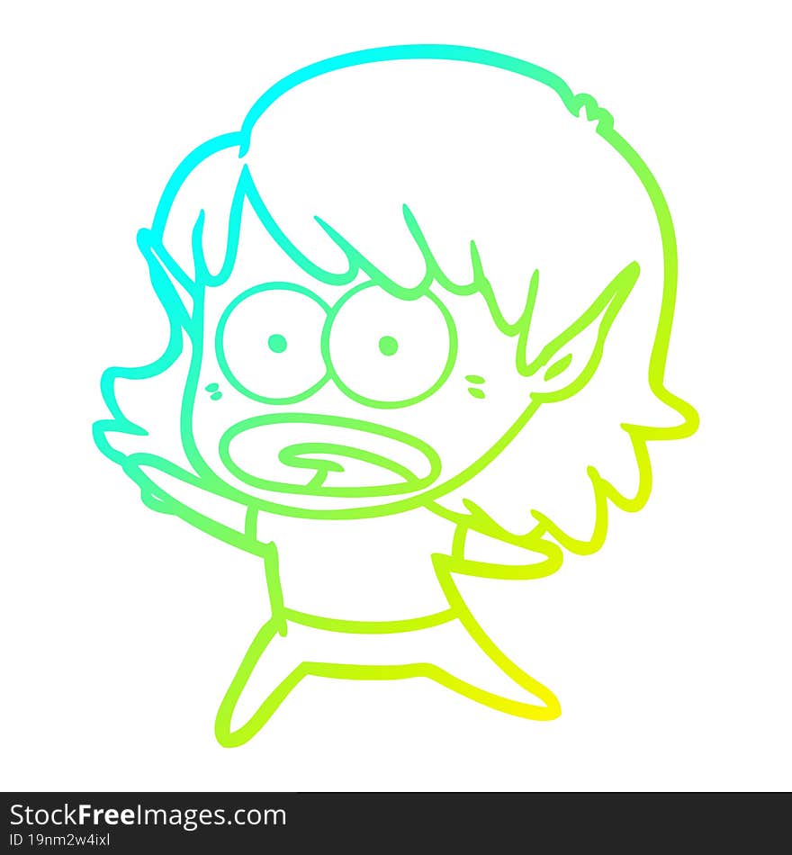 cold gradient line drawing cartoon shocked elf girl