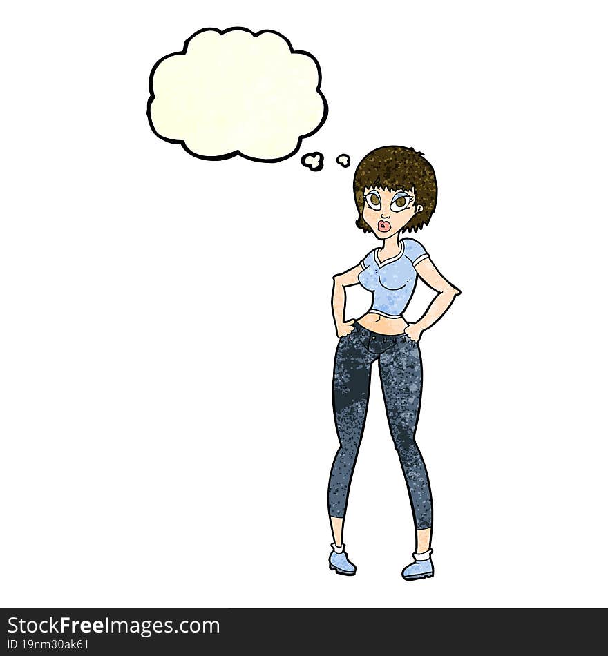 cartoon pretty woman with thought bubble