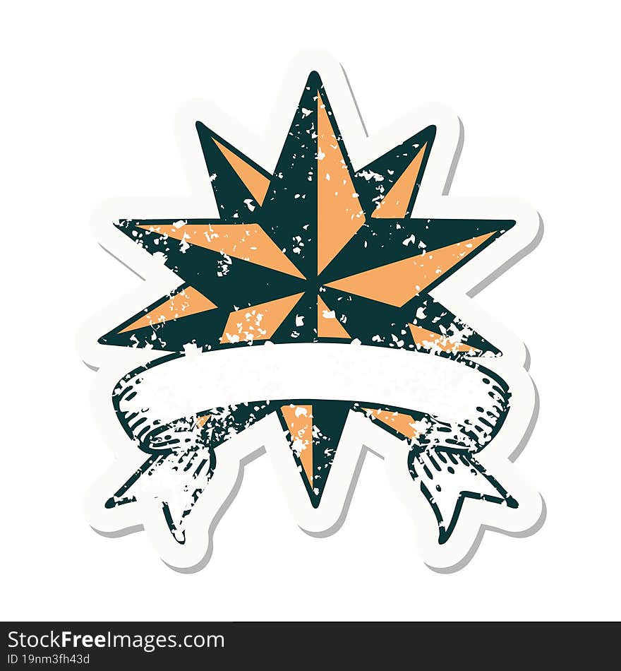 Grunge Sticker With Banner Of A Star