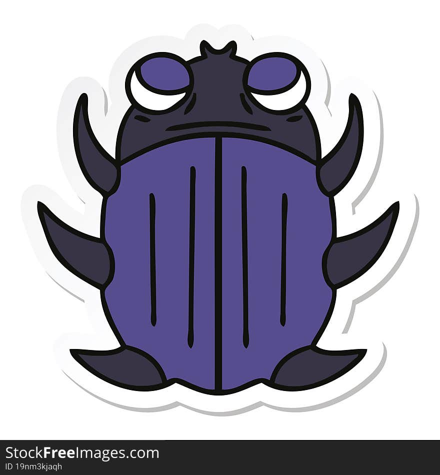 sticker of a quirky hand drawn cartoon beetle