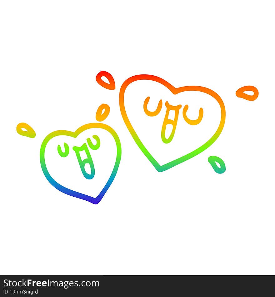 rainbow gradient line drawing of a happy cartoon hearts