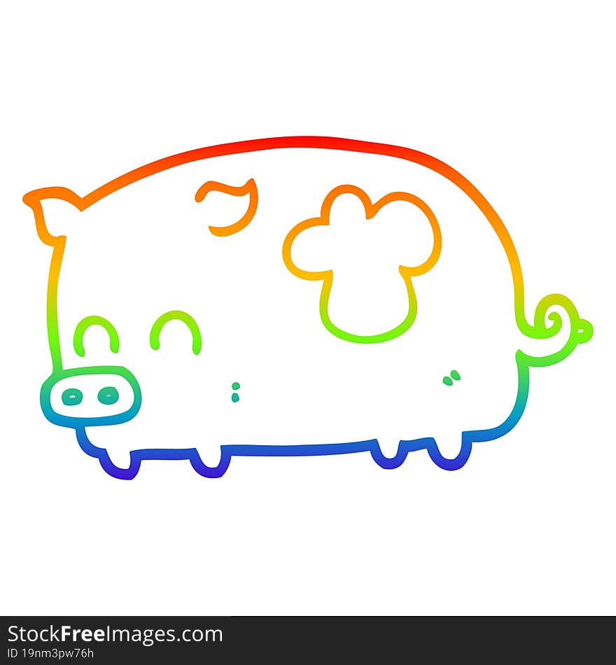 rainbow gradient line drawing cute cartoon pig