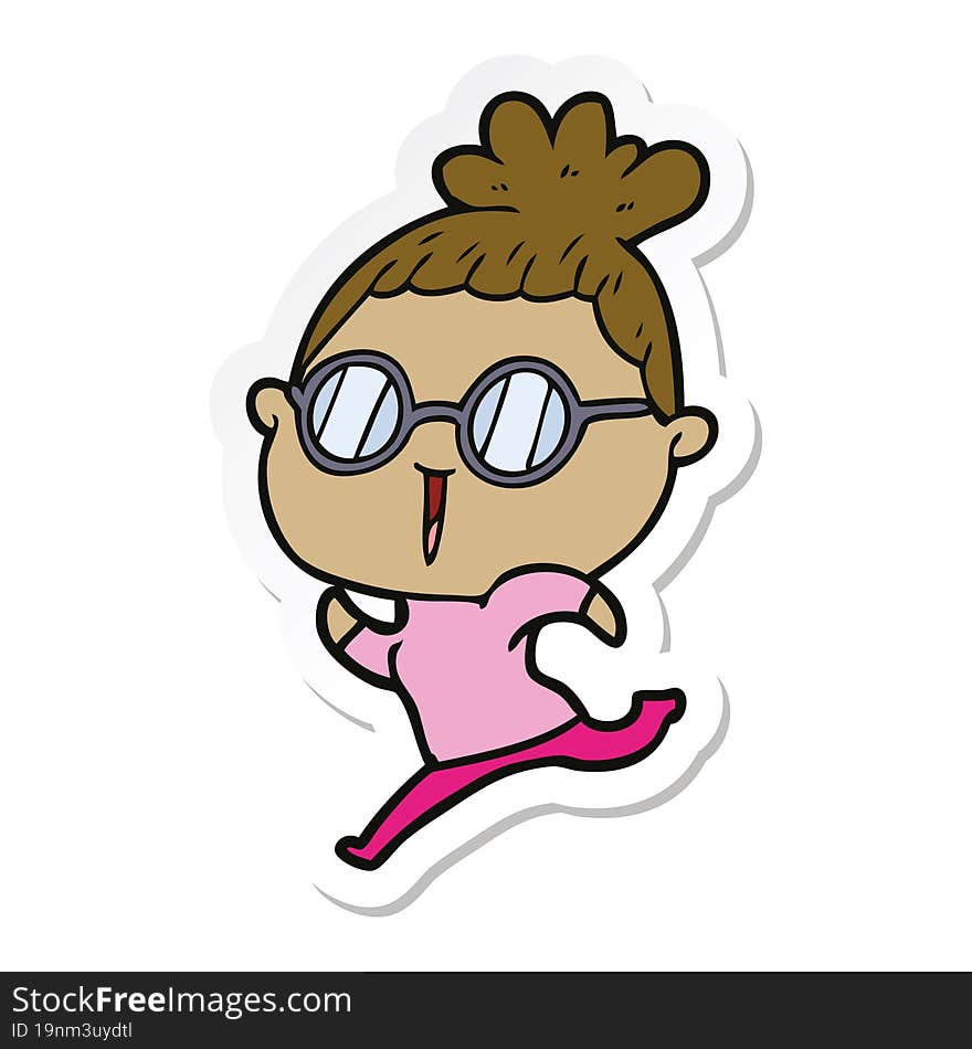 sticker of a cartoon woman wearing spectacles