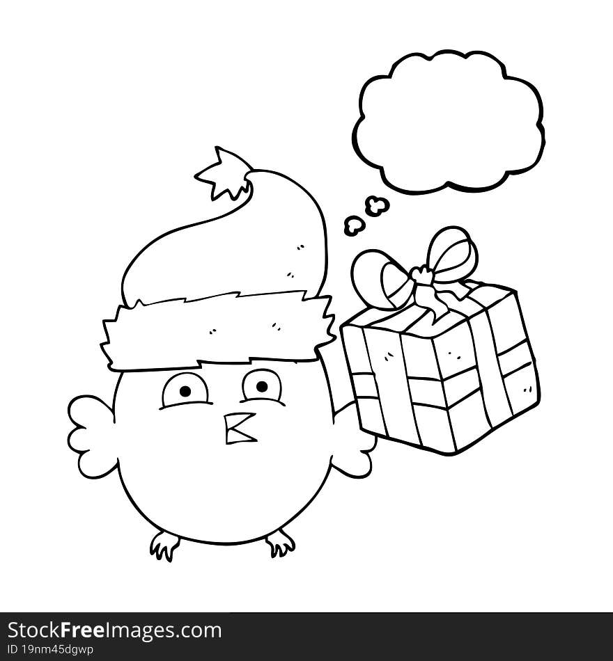 freehand drawn thought bubble cartoon  christmas owl