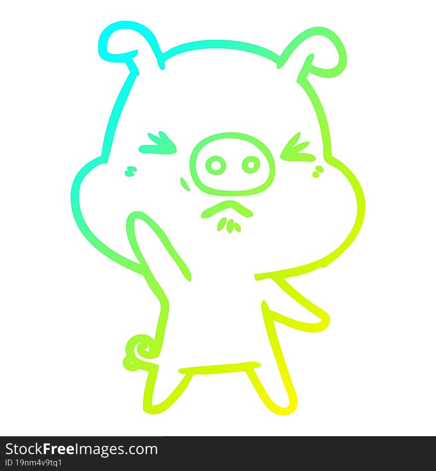 cold gradient line drawing cartoon angry pig