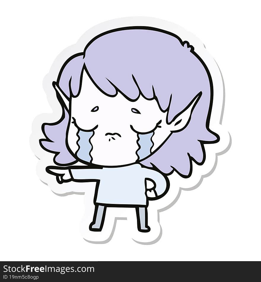 Sticker Of A Cartoon Crying Elf Girl