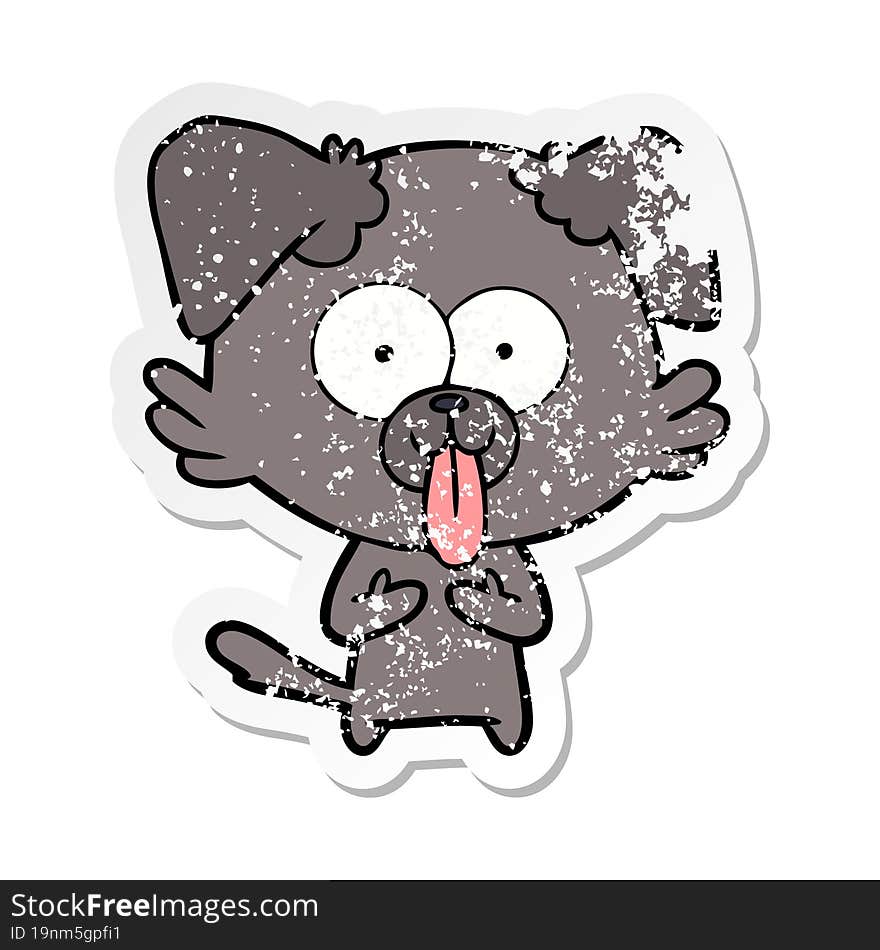 Distressed Sticker Of A Cartoon Dog With Tongue Sticking Out