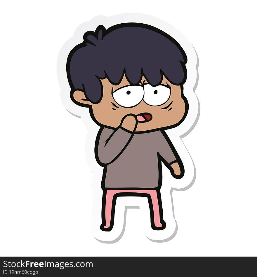 Sticker Of A Cartoon Exhausted Boy