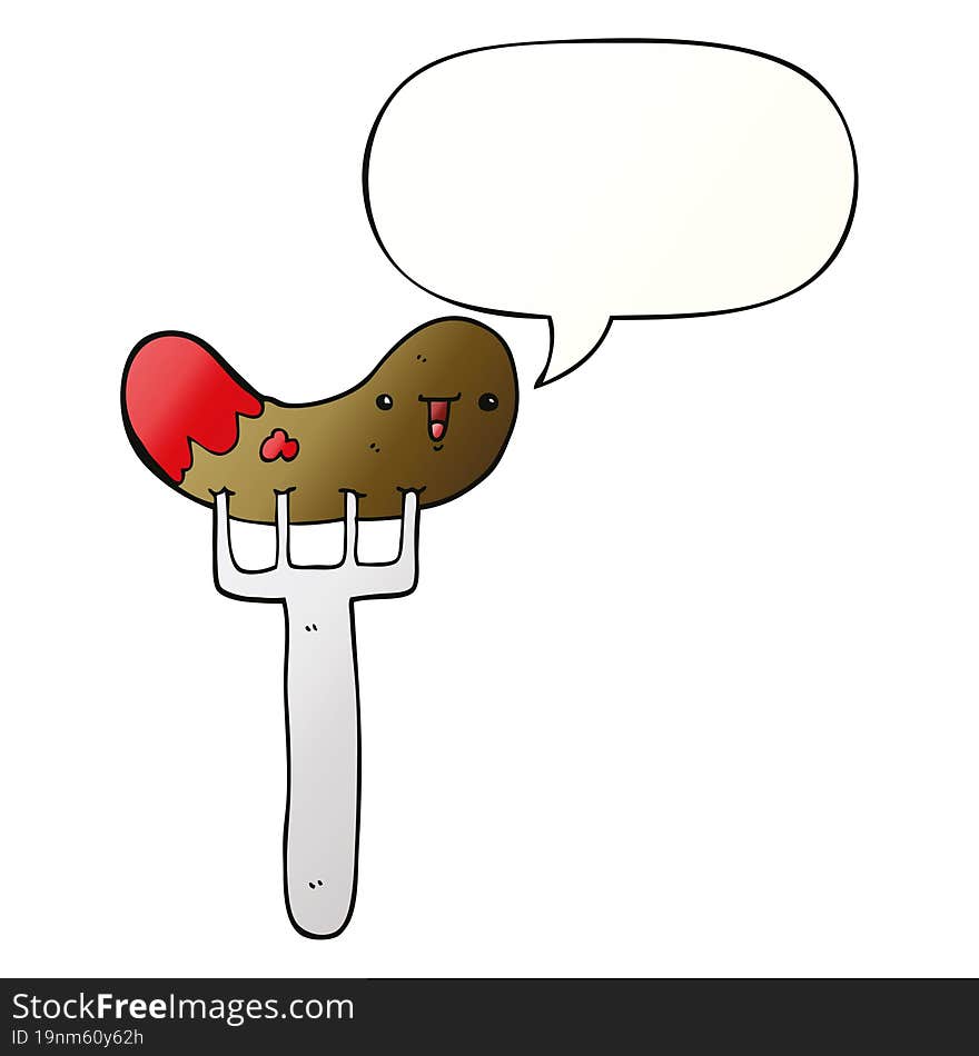 cartoon sausage and fork and speech bubble in smooth gradient style