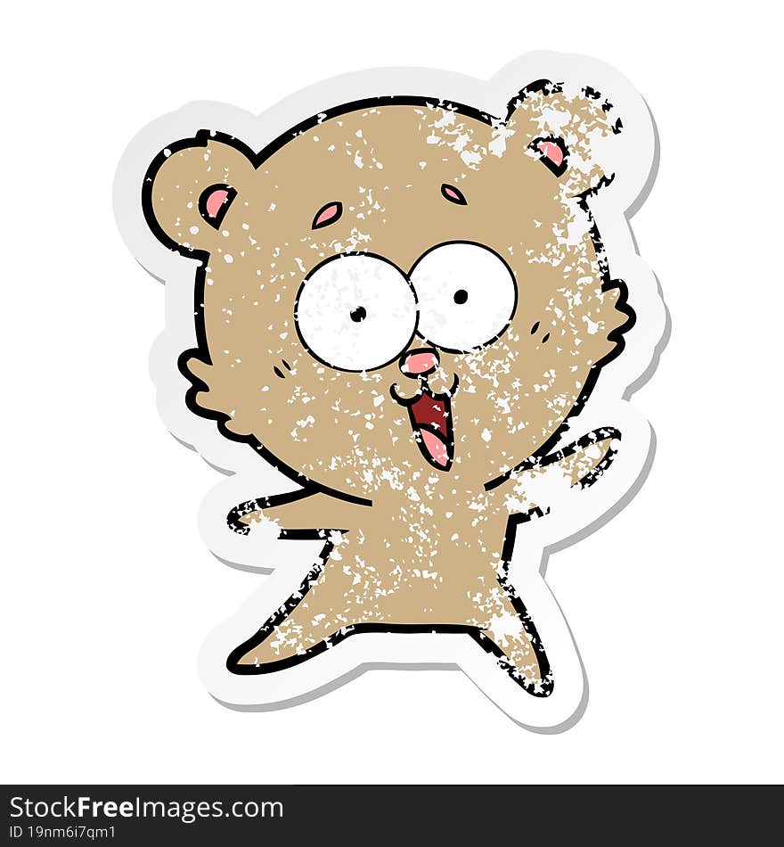 distressed sticker of a laughing teddy  bear cartoon