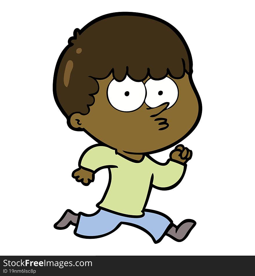 cartoon curious boy running. cartoon curious boy running