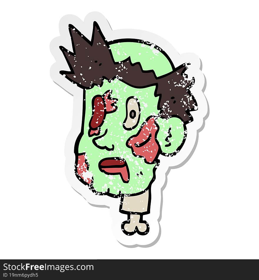 distressed sticker of a cartoon zombie head