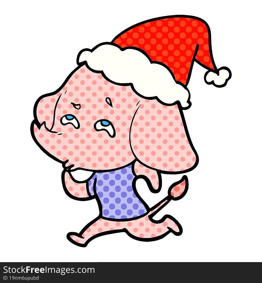 Comic Book Style Illustration Of A Elephant Remembering Wearing Santa Hat