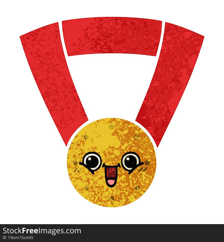 retro illustration style cartoon gold medal