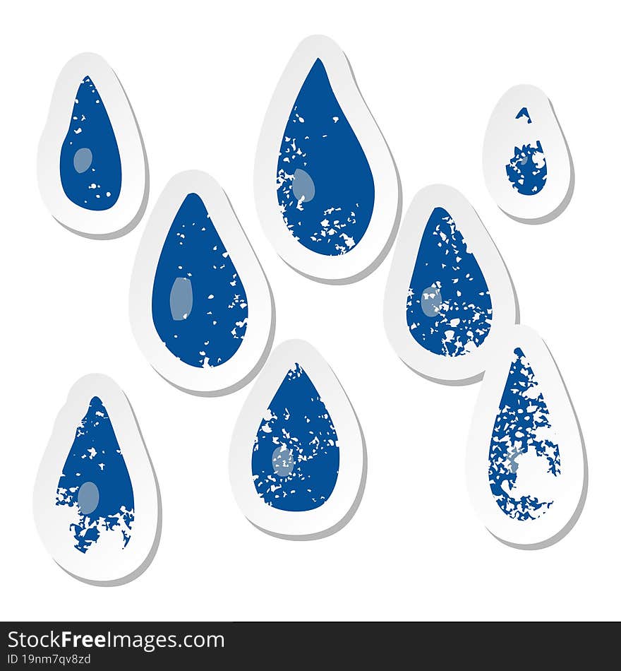 distressed sticker of a cartoon raindrops