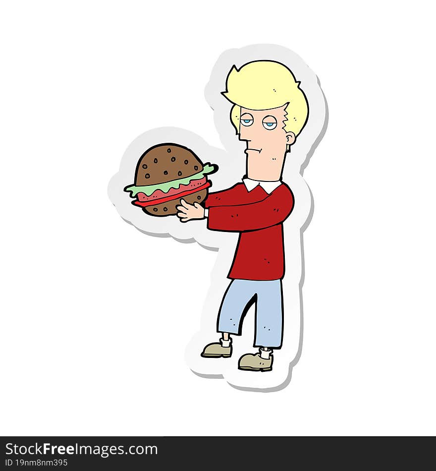 sticker of a cartoon man eating burger