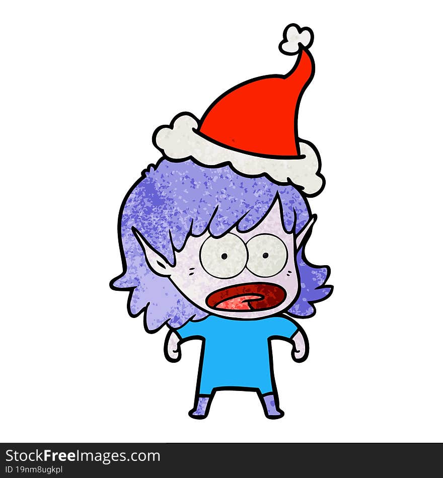 Textured Cartoon Of A Shocked Elf Girl Wearing Santa Hat