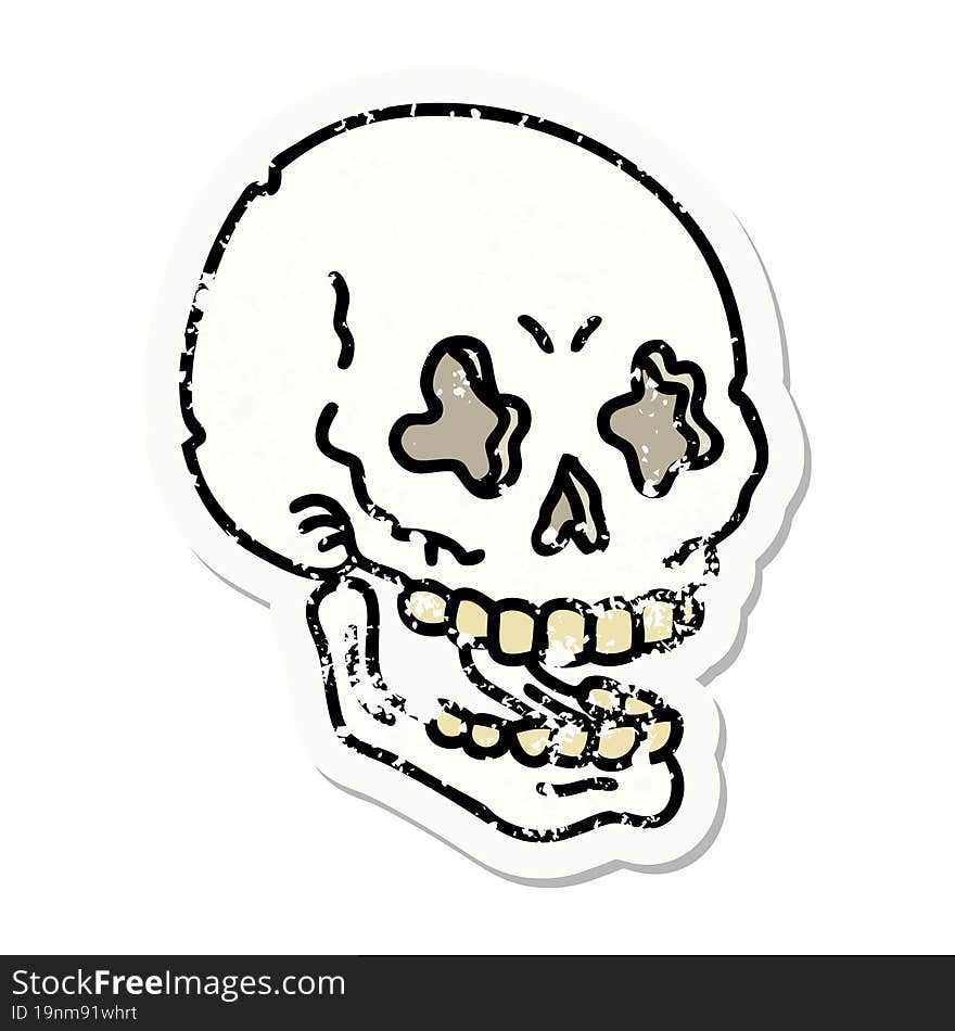 traditional distressed sticker tattoo of a skull