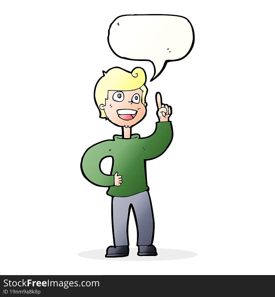 cartoon boy with great idea with speech bubble