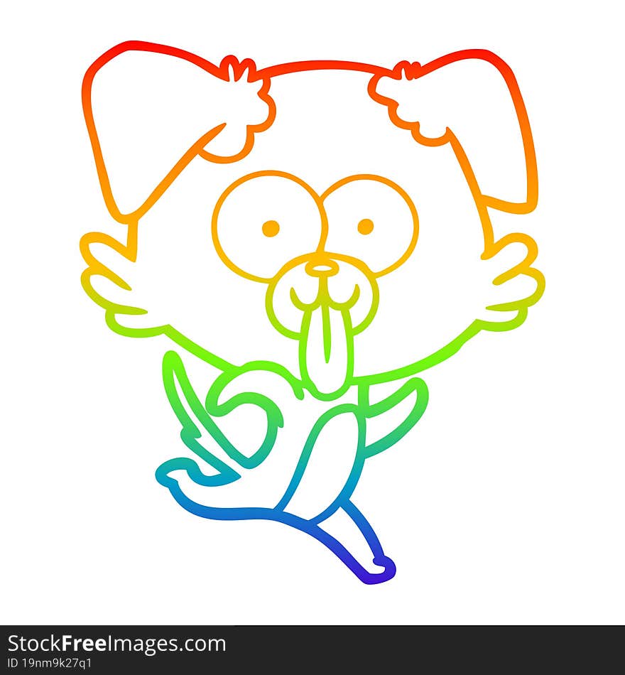 rainbow gradient line drawing of a cartoon dog with tongue sticking out