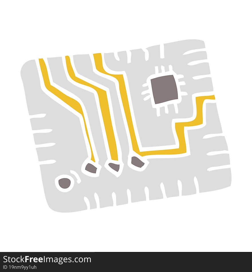 Flat Color Illustration Of A Cartoon Computer Circuitboard