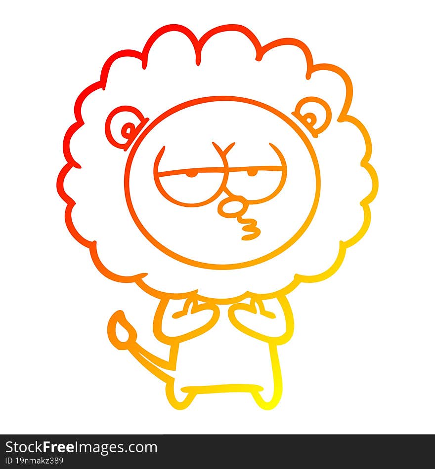 warm gradient line drawing cartoon tired lion